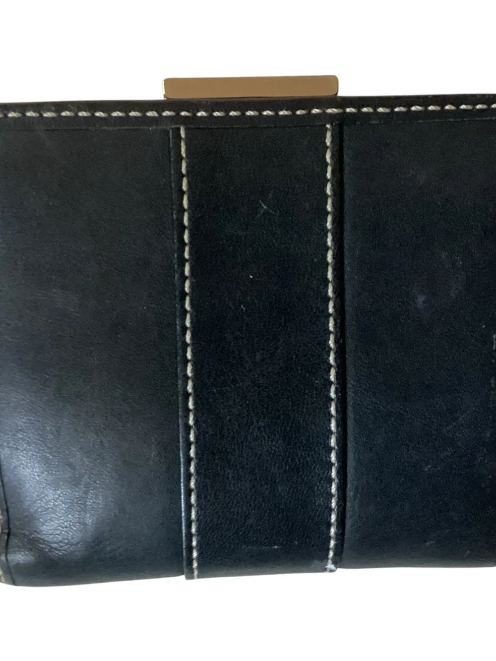 Coach Vintage Y2K Black Leather Compact Bifold Wallet White Stitching